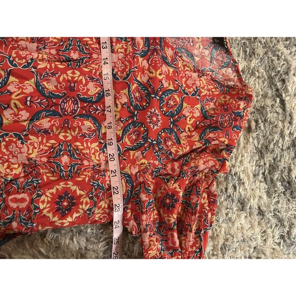 Torrid Womens 3X Red Paisley Western Tie Front‎ Bell Sleeve V-Neck Boho Slub - Picture 7 of 7